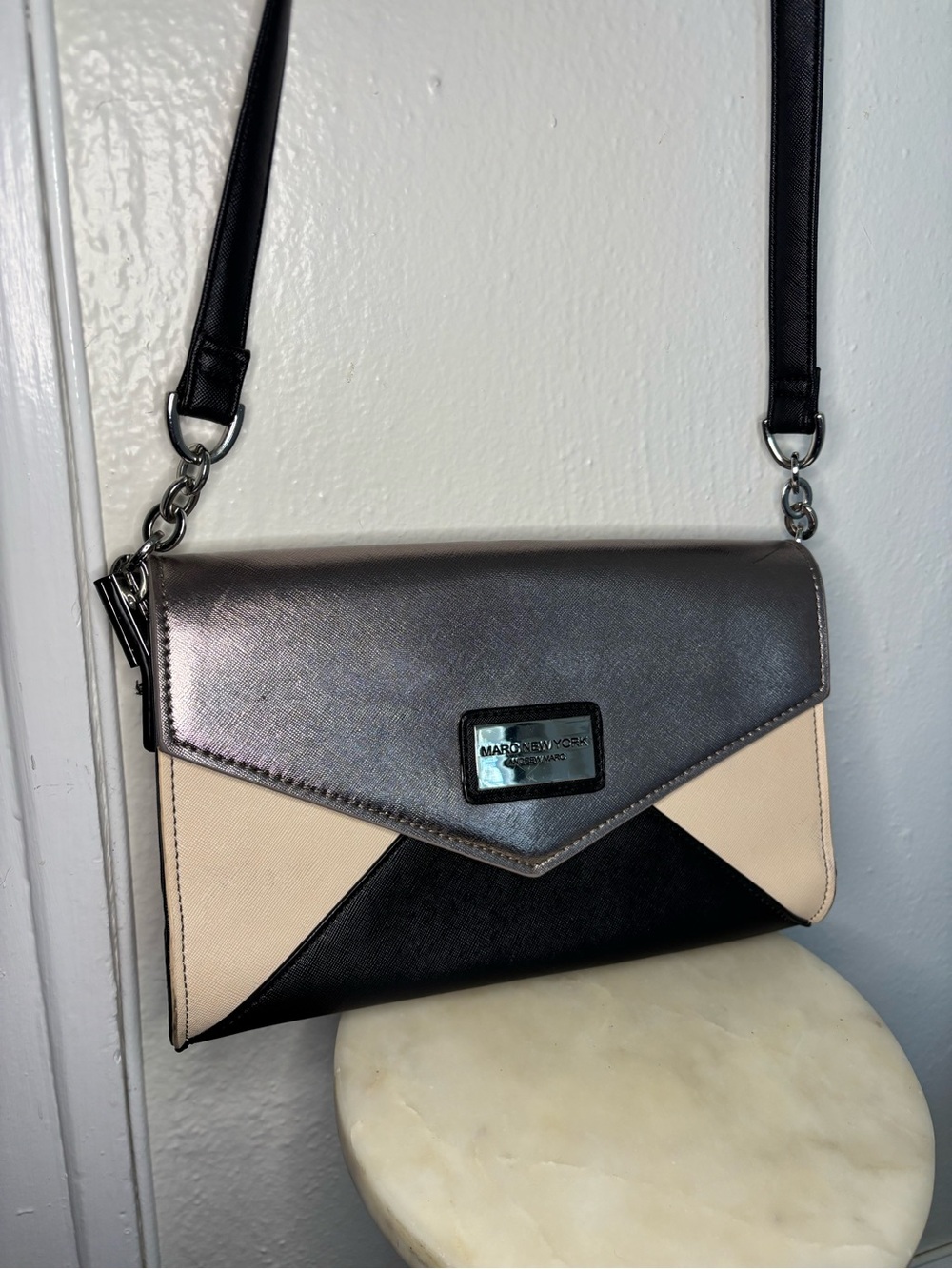 Marc New York Metallic Silver, Cream & Black Colorblock Crossbody